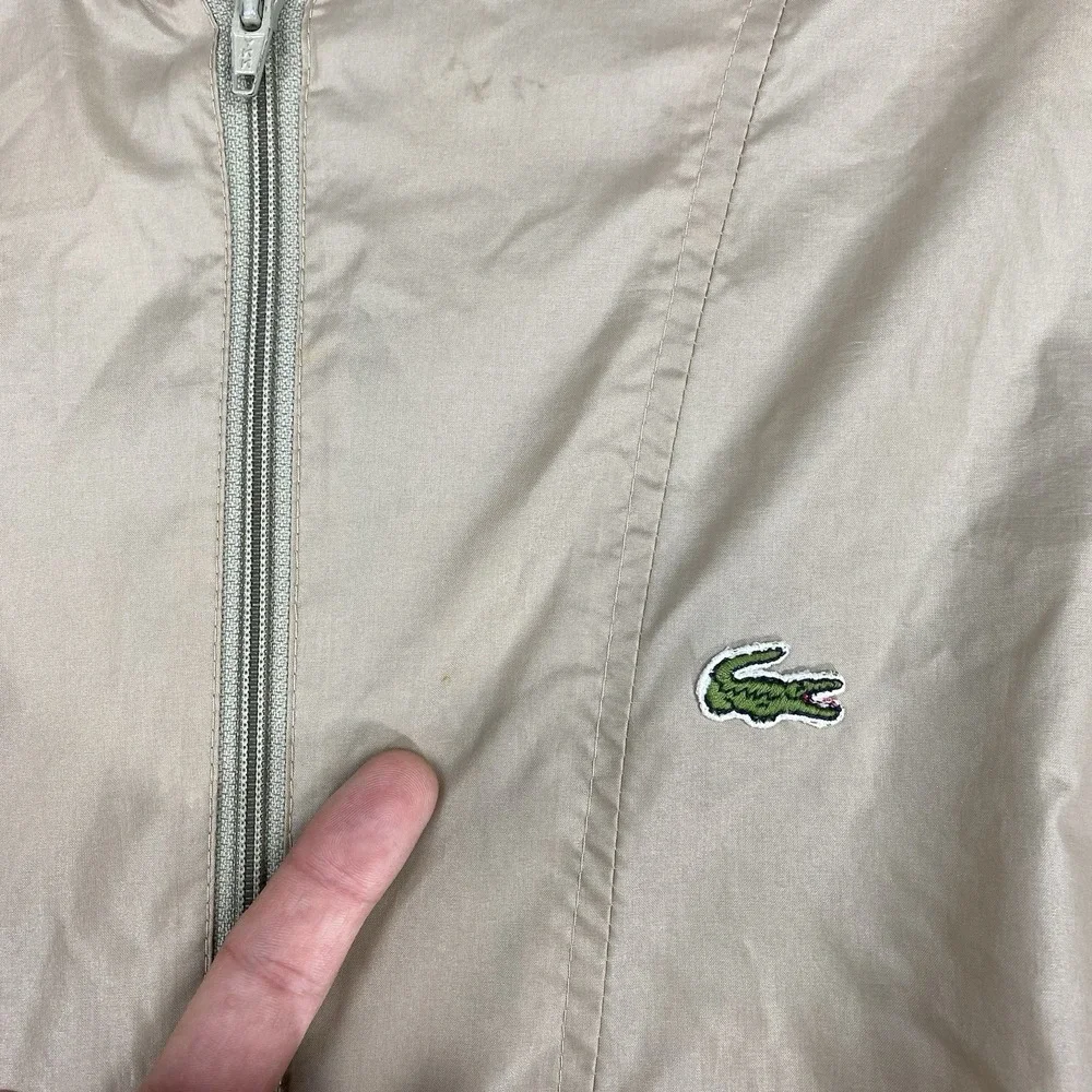 Vtg Izod Lacoste Jacket Mens L Tan 1/4 Zip Pullover Lightweight Windbreak Hooded